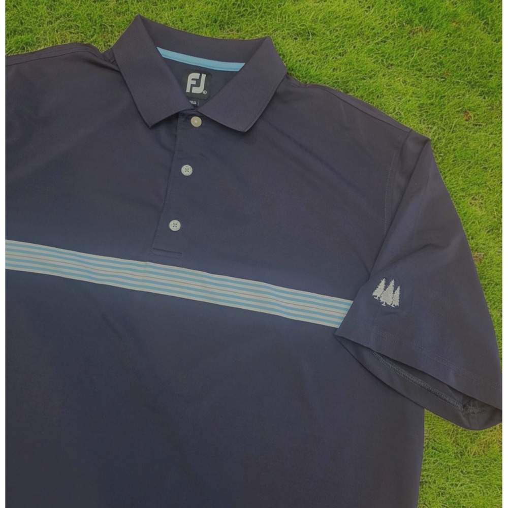 Footjoy Golf Navy Blue Stripe‎ Polo Shirt Cedarwood CC - XL